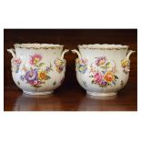 Pair of Dresden two handled jardinières, each having floral decoration Condition: