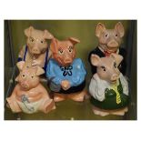 Set of five Wade Nat West piggy banks - Sir Nathaniel, Lady Hilary, Maxwell, Annabel and Woody