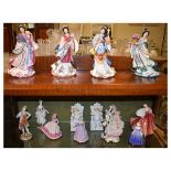 Large selection of porcelain figurines to include; four Danbury Mint figures by Lena Liu 'The Rose