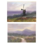 William Douglas Almond - Pair of gouache sketches - Moorland landscapes, 10cm x 15cm, each in a