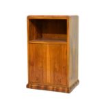 1930's period Art Deco walnut bedside cabinet with rectangular top over recess and base cupboard