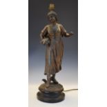 Early 20th Century spelter figural table lamp modelled as a maiden Condition: