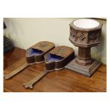 Pair of early 20th Century oak Gothic design ecclesiastical collection boxes, together with a