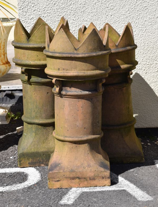 Three stone ware crown chimney pots of six pointed design Condition: