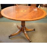 Brights of Nettlebed inlaid mahogany circular adjustable centre/breakfast table, the crossbanded