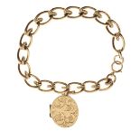 9ct gold curb link bracelet together with a similar locket, 28.7g approx gross Condition: