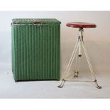 Mid 20th Century industrial work stool with red painted adjustable circular top on white painted