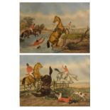 Pair of early 19th Century hand coloured engraved hunting prints, 'Moving Accidents By Flood &