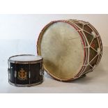 Group of musical instruments comprising: two Boys Brigade drums, seven assorted brass and copper