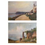 Prosser - Pair of Mediterranean coastal views - Watercolours, each 25cm x 43cm, framed under glass