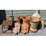 Selection of stone ware and terracotta items to include; patent water filter with Royal Arms,