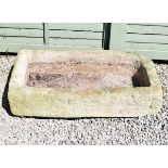 Rectangular reconstituted stone garden trough with central drainage hole Condition: