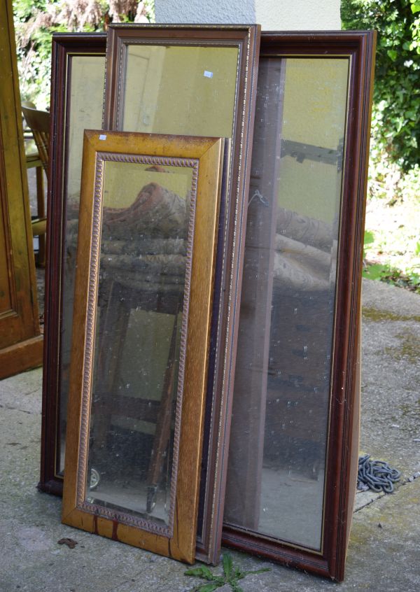 Three assorted mirrors comprising: large mahogany framed example with bevelled plate together with