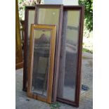 Three assorted mirrors comprising: large mahogany framed example with bevelled plate together with