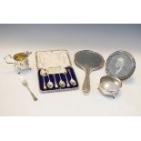 Set of six George VI silver coffee spoons, Birmingham 1937, together with a silver picture frame,