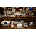 Group of assorted ceramics and glass to include; a collection of thistle shaped decanters and