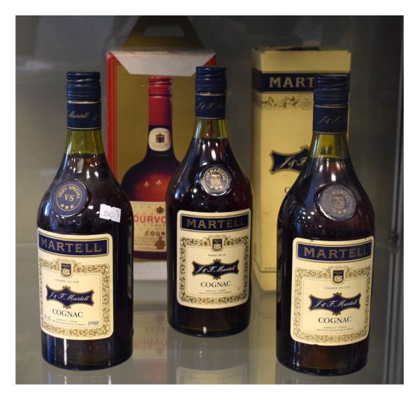 Wines & Spirits - 3 x bottles of Martell Cognac, together with a bottle of Courvoisier Cognac,
