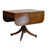 19th Century mahogany two flap Pembroke tea table fitted one real and one dummy drawer having a