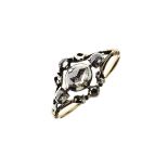 Late 18th Century five stone rose diamond set gold ring, with silver settings, size K, 2.1g gross