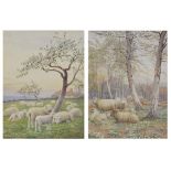 William Sidney Cooper (1854-1927) - Pair of watercolours - Landscapes with sheep, each signed and