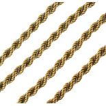Chain, stamped '750', of hollow rope links entwined with a white box link chain, 55.5cm long, 40g