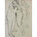 Nigel Lambourne (1919-1988) - Charcoal drawing - Couples embracing, signed, 75cm x 54cm A.R.