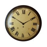 19th Century mahogany cased circular wall clock, having a 12 cream painted convex Roman dial, the