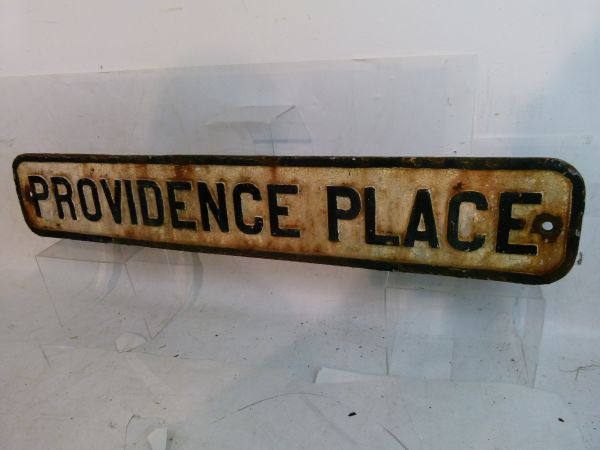 Two cast iron street signs - The first 'PROVIDENCE PLACE', 89cm x 15cm, the second of later date ' - Image 6 of 8