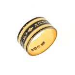 George III gold mourning ring, London 1808, the black enamelled band stating 'Anna Ellis.Ob 11 Jan