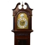 Early 20th Century inlaid mahogany three train chiming grandmother clock, the 10 brass dial of break