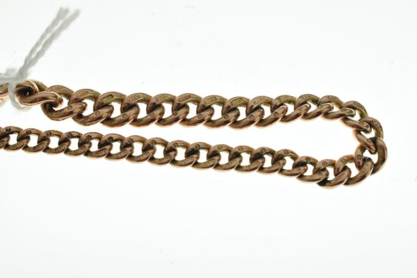 9ct gold watch chain, of graduated curb links, with two swivels and a T bar, 38cm long, 24.8g - Image 4 of 4