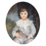 19th Century English School - Pastel - Oval three quarter length portrait of a seated boy, a