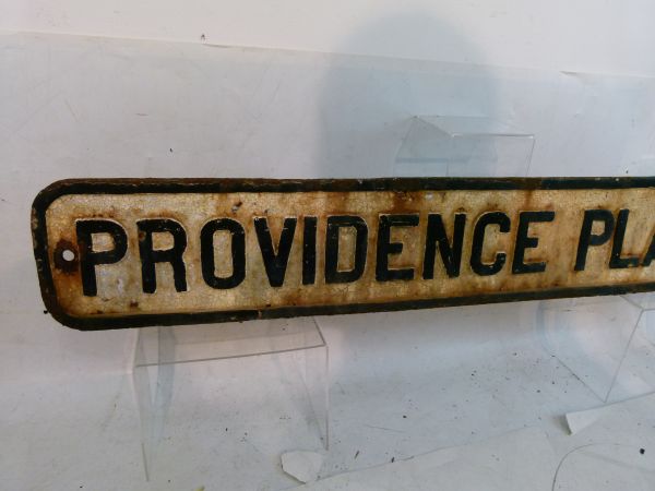 Two cast iron street signs - The first 'PROVIDENCE PLACE', 89cm x 15cm, the second of later date ' - Image 5 of 8