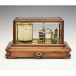 Early 20th Century brass barograph by J. Hicks of London, the walnut case having bevelled glass