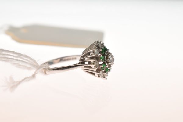 Diamond and emerald 18ct white gold cluster ring, the principal brilliant cut of approximately 0.2 - Image 4 of 6