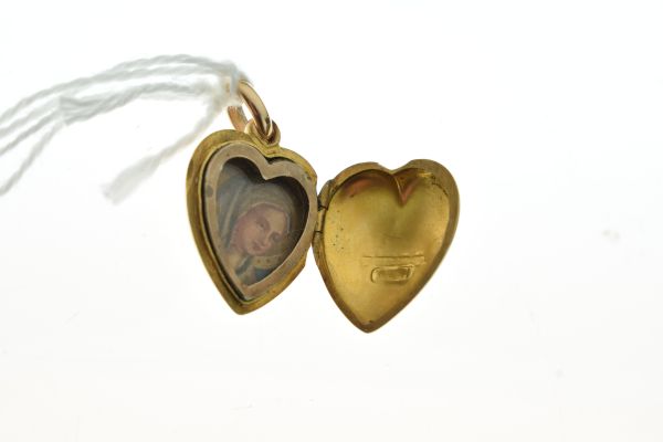 15ct gold heart shaped diamond, ruby and sapphire set locket, Chester, date letter rubbed, 2cm - Image 4 of 4
