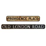 Two cast iron street signs - The first 'PROVIDENCE PLACE', 89cm x 15cm, the second of later date '