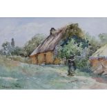 Walter Langley (1852-1922) - Watercolour - Brittany Cottages, signed and titled Brittany, 14.75cm