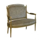 Early 20th Century Louis XV-style green-painted canape or drawing room settee, the gadroon-carved