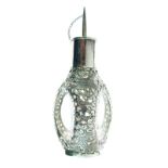 Chinese export silver clad moulded glass scent bottle having engraved and pierced decoration