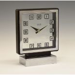 Smiths Art Deco design chrome plated and Bakelite cased electric mantel clock, the glass dial with