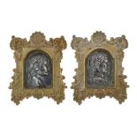 Pair of 19th Century Italian white metal relief plaques, each depicting a Roman Emperor, the cast