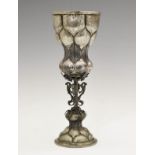 17th Century German silver goblet, probably Nuremburg, the bowl and foot with typical lobed