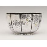 Late 19th/early 20th Century Chinese export silver bowl having engraved foliate decoration, two