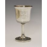 19th Century Chinese export silver trophy goblet having engraved foliate scroll decoration, the