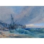 Samuel Phillips Jackson (1830-1904) - Watercolour - A coastal view with a beached vessel, signed,