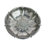 George V silver bowl by Omar Ramsden, the surface having a hammered and combed finish, embossed