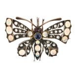 Late Victorian gem set butterfly brooch, circa 1900, opal set trim to the wings and abdomen, a