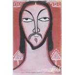 Jamini Roy (Indian 1887-1972) - Gouache - Head of Christ, signed, 32cm x 20cm Condition: A little