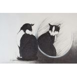 Jill Barton (Contemporary) - Charcoal, pencil and watercolour - Puss Jekyll, Cat Hyde, being an